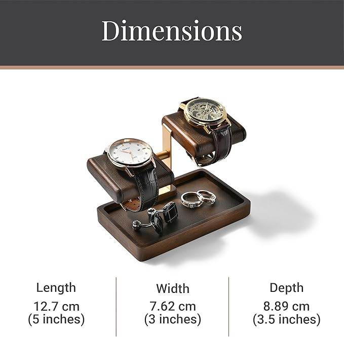 Wood Watch Organizer Tray with Dual Padded Display Stand – Elegant Valet Tray for Men – Premium Desk, Dresser & Nightstand Organizer for Watches, Rings & Accessories – Gift-Ready Design