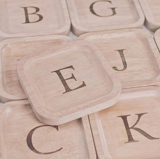 I'm Wooden Personalized Letter Catchall Valet Tray Trinket Dish Jewelry Tray Key Bowl Decorative Plate Organizing Ring Earrings Necklaces Bracelet Watch Coins Wallet Holder (6"x6" Sq Natural D)