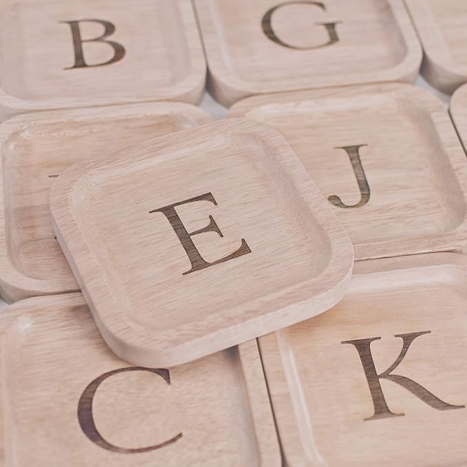 I'm Wooden Personalized Letter Catchall Valet Tray Trinket Dish Jewelry Tray Key Bowl Decorative Plate Organizing Ring Earrings Necklaces Bracelet Watch Coins Wallet Holder (6"x6" Sq Natural G)