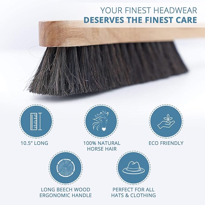 Fedora Hat Brush Lint Remover Duster Brushes for Felt Hats 100% Horse Hair (Black) Wood Brush