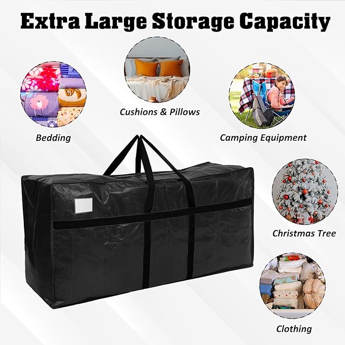 4 Pcs 194 Gallon Extra Large Moving Bags Heavy Duty Storage Bag with Strong Zipper Handle Foldable XXL Jumbo Storage Tote Packing Moving Box for College Dorm Travel Cloth Duffle (Black)