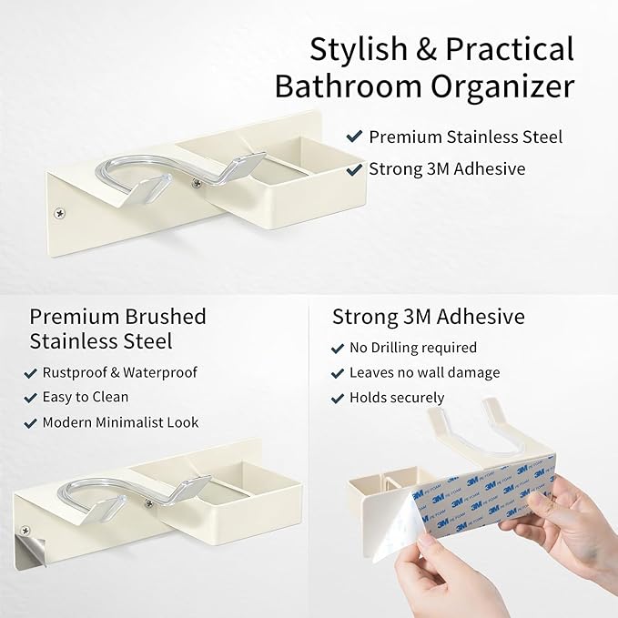 Hair Dryer and Straightener Holder, Stainless Steel Hair Dryer Stand for Bathroom, Hair Dryer Holder Wall Mounted Adhesive or Drilling, Hair Tool Organizer for Salon Barber Shops White