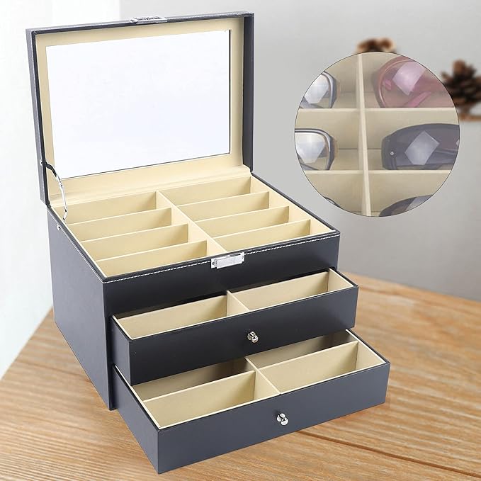Eapmic 3 layer 24 Slots Eyeglass Sunglass Storage Watch Box Eyewear Accessories Display Glasses Storage Case Organizer (3 layer 24 Slots Style 2)
