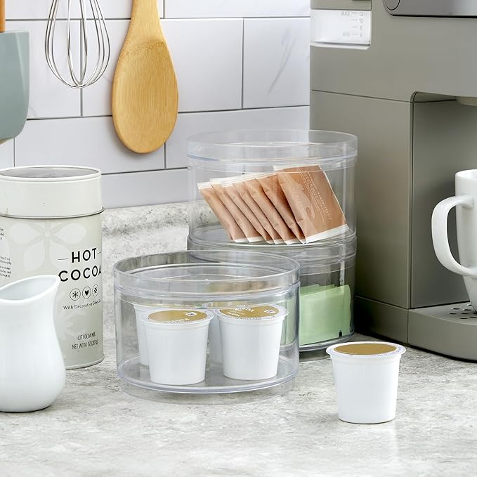 STORi Bella Stackable Clear Plastic Container (Set of 3) Round Vanity Storage Organizers with Lids for Hair Accessories & Beauty Supplies | Made in USA