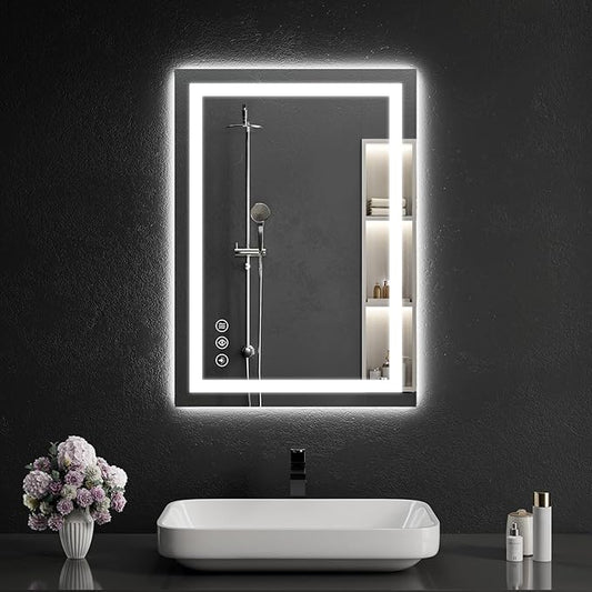 20"x28" LED Bathroom Mirror with Lights, Dimmable，Anti-Fog，Bathroom Vanity Mirror for Wall, Backlit + Front Lit, Memory Function, Shatter-Proof，Tempered Glass