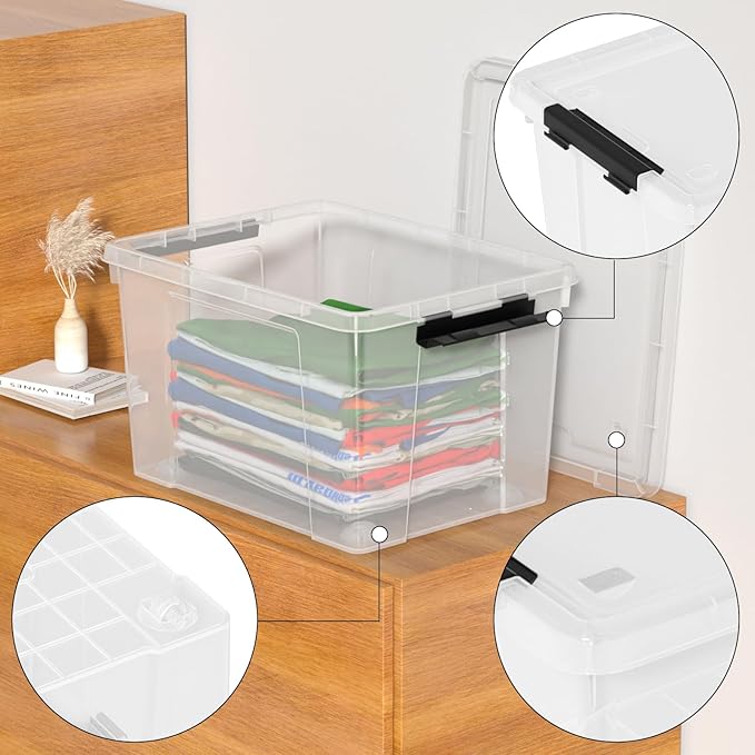 50 Quart Plastic Storage Container with Wheels, Clear Large Storage Bin, 4 Packs