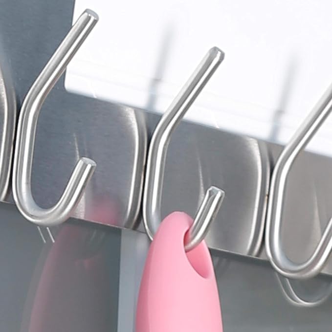 SKOLOO Over The Door Hook - 6 Hooks, No Assembly Required, Stainless Steel Door Hooks, Over Door Coat Rack for Hanging Coats Clothes Hats Robes, Silver