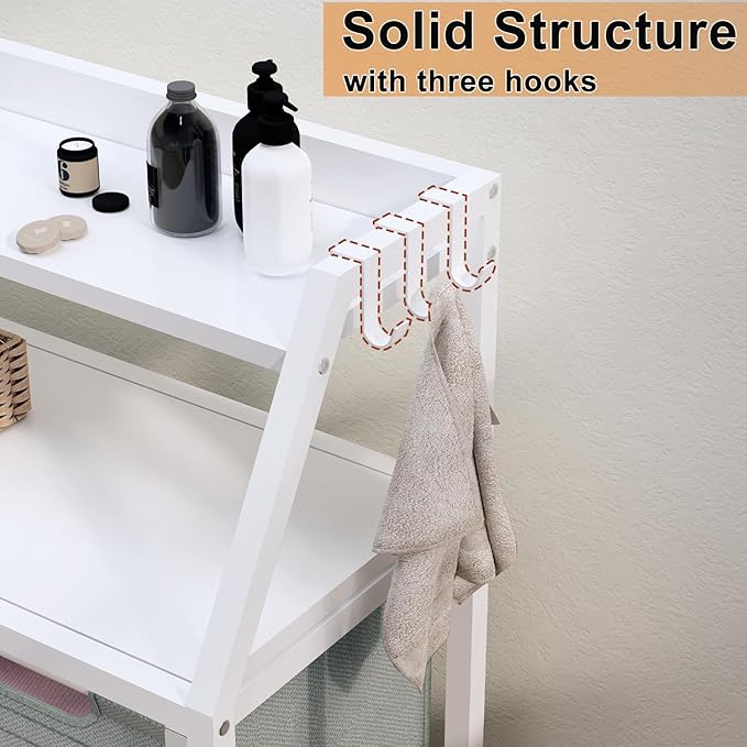 Laundry Hamper, Laundry Sorter 2 Section, Rolling Laundry Basket with Wheels, 2 Shelves, 2 × 14.5 Gal, Pull-Out and Removable Oxford Fabric Bags, for Laundry Room, White and Grey