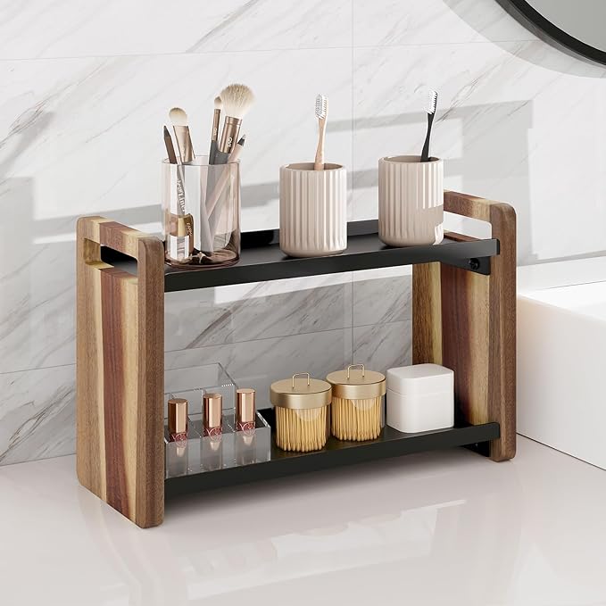 Bathroom Counter Organizer,Bathroom Counter Shelf,Bathroom Organizers,Under Sink Organizer,Cologne Organizer For Men,Cologne Cabinet,Spice Rack Organizer for Cabinet,Gifts(Brown 2 Tier)