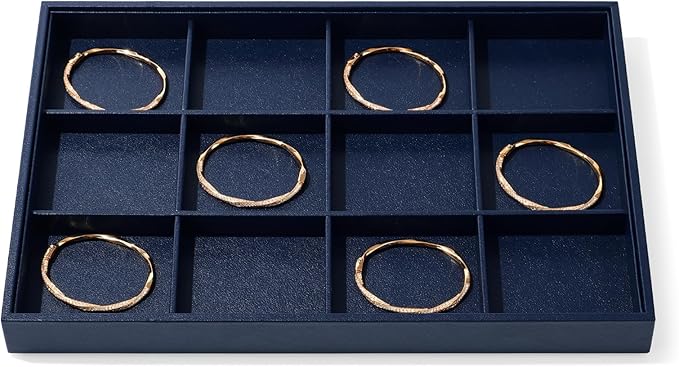 Blue Leather Jewelry Trays Bracelets Tray Stackable Jewelry Organizer Trays for Drawer 12 Grids Bracelet Holder For Bracelet Bangle Earrings Watches Storage(Blue)