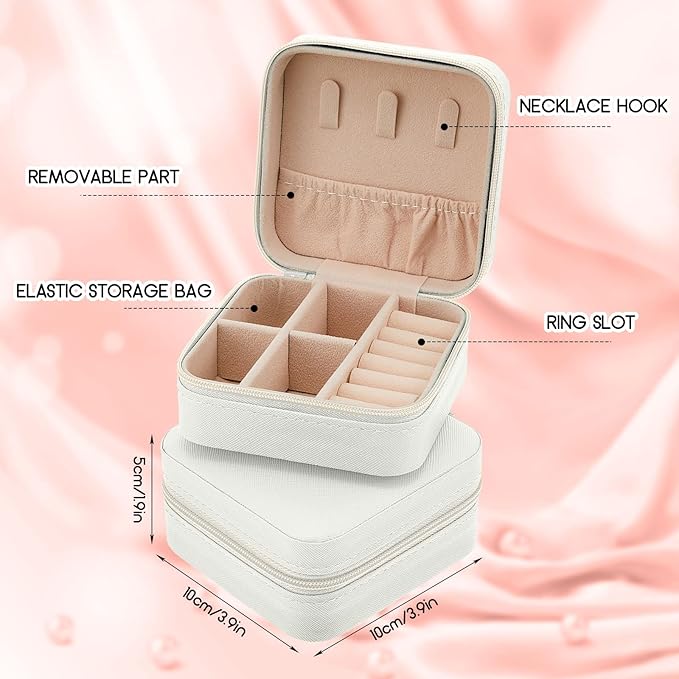 Taiyin 6 Pcs Travel Jewelry Case, Valentines Day Gifts for Her- Small Jewelry Organizer Box Bridesmaid Gifts for Women Girls (White)