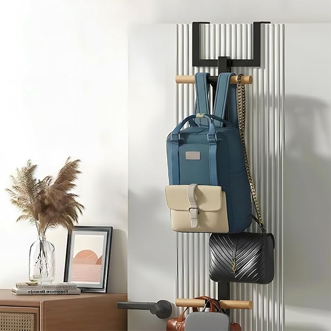 Backpack Hanger for Closet, Metal Storage Rack Backpack Hooks,2 Tiered Over The Door Hanger for Backpack,Heavy Duty Over The Door Hook Storage for Backpack, Coat, Bag, Hat,Black