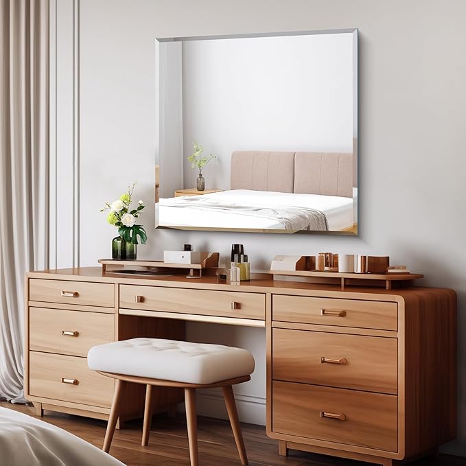 CILIBER Beveled Mirror, 30x30 inch Square Bathroom Mirrors for Wall, Upgraded Shatterproof Frameless Vanity Mirror Over Sink with Beveled Edge for Bathroom,Bedroom,Living Room and Entryway