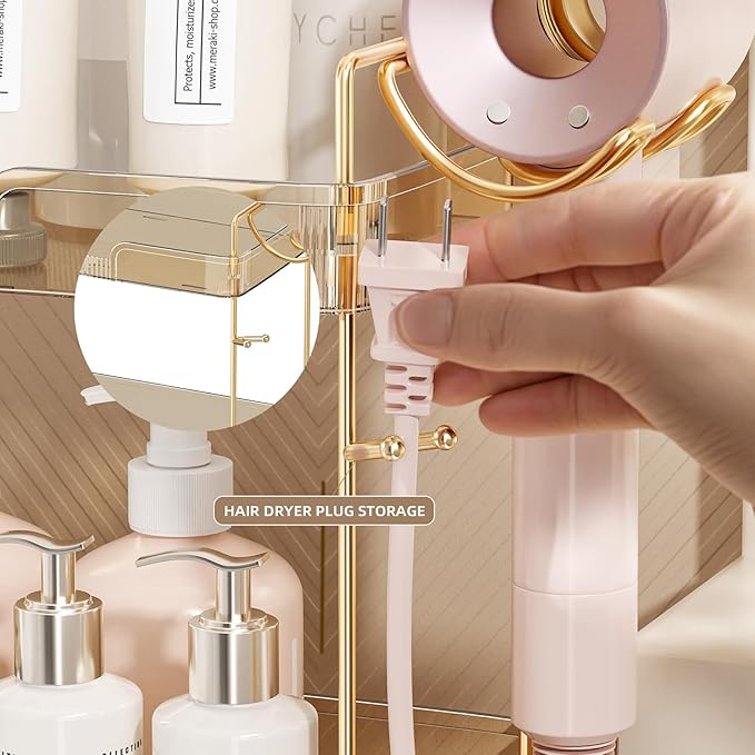 2 Tier Bathroom Organizer Countertop Makeup Perfume Tray Skincare Organizer Comes with Hair Dryer Rack and Toothbrush Holder for Bathroom Dresser Vanity (Green)