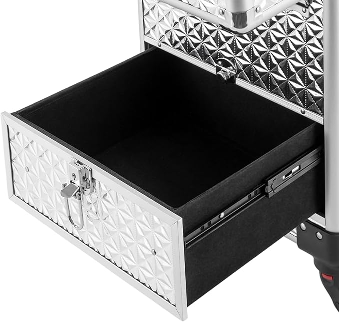 Makeup Rolling Case, Professional Rolling Nail Case Wheeled Manicure Storage Case Polish Organizer w/ Universal Wheels, Portable Adjustable Studio Travel Cart for Nail Technicians Hairstylist (Sliver)