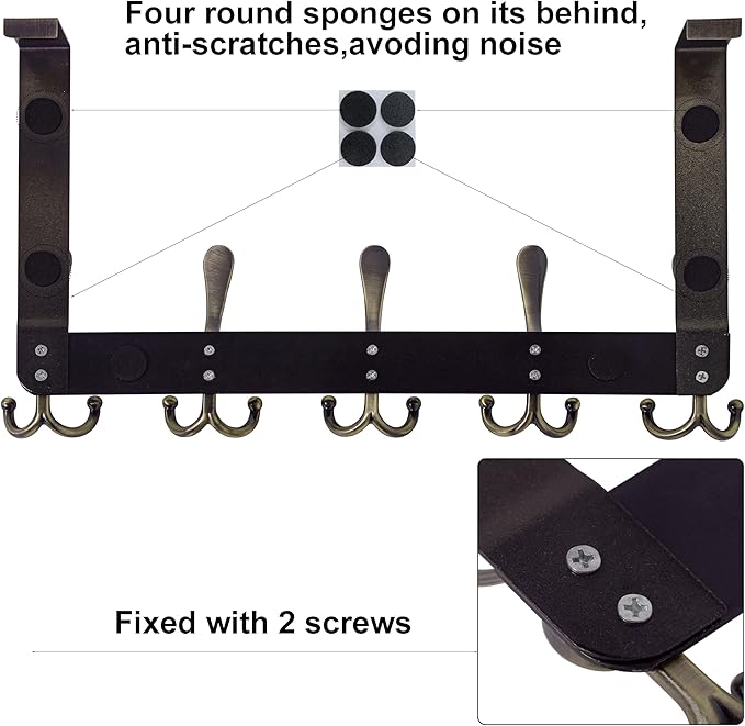 WEBI Over The Door Hooks,Door Hanger,Triple Door Hooks for Hanging,Long Over The Door Towel Rack,Door Coat Hanger,Door Coat Rack for Clothes,Towels,Behind Bathroom,Bronze