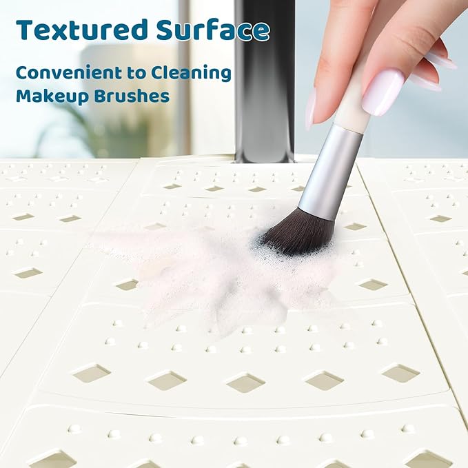 Bathroom Sink Cover for Counter Space, Foldable Silicone Sink Mat Makeup Organizer Mat Space Saver, Women’s Gifts for Christmas RV Camper Travel Must Haves Accessories, Pearl