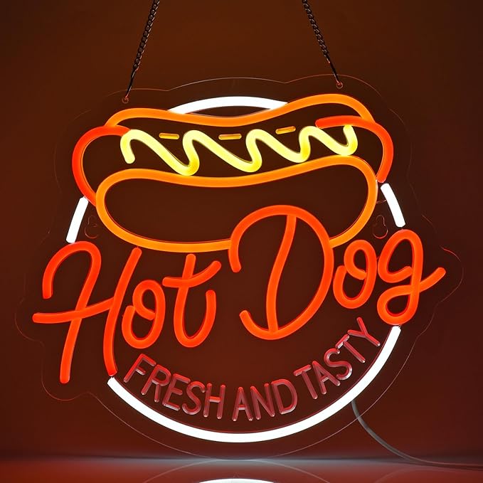 Hot Dog Neon Sign for Wall Decor LED Light up Sign Business Signage for Home Kitchen Restaurant Bar Cafe Fast Food Shop Gift 14.6" x 12.6" Led Art Wall Hanging Decorative Lights