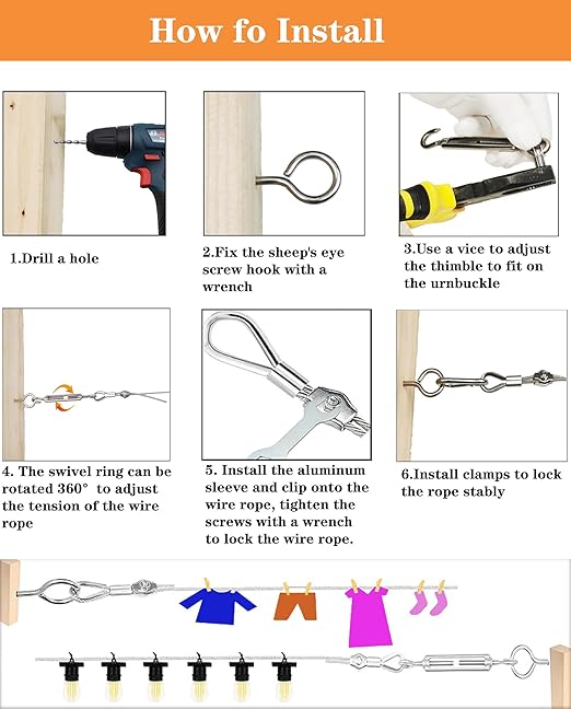 Wire Rope Kit, 1/16 inch Stainless Steel Cable, 165ft Vinyl Coated, M4 Turnbuckles, for Garden Trellis, String Lights, Curtains