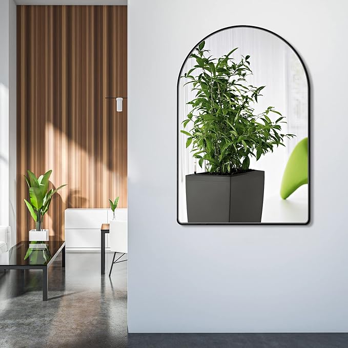 36x48 inch Black Tempered Glass Arched Mirror for Bathroom Vanity Mirror or Wall Decor Arch Mirror Wall Mounted Mirror for Bathroom