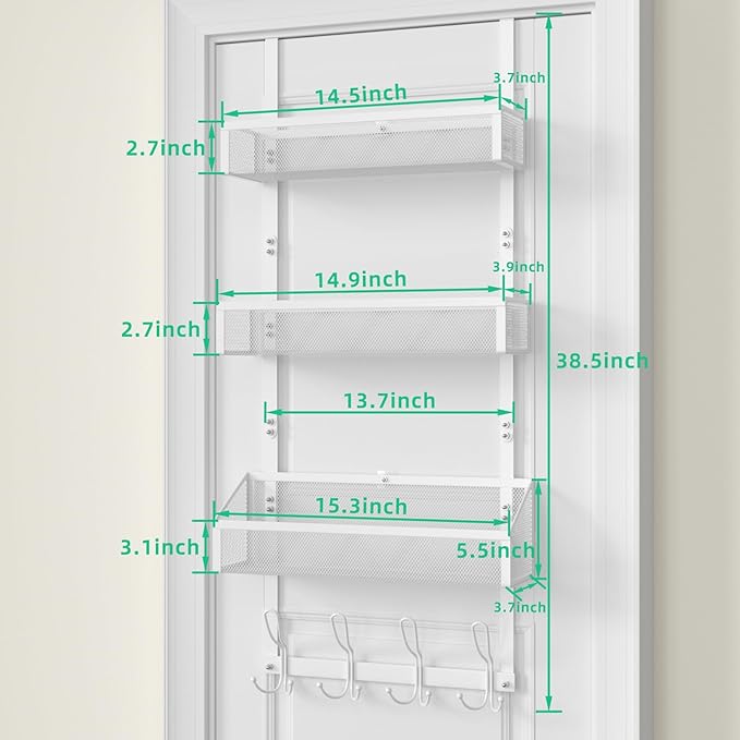 Over The Door Shower Caddy, Over The Door Hook Organizer with 12 Hooks & 3 Mesh Baskets – Space-Saving Towel Rack & Storage Hanger for Bathroom, Kitchen, Bedroom, No Drill Door Hooks, White