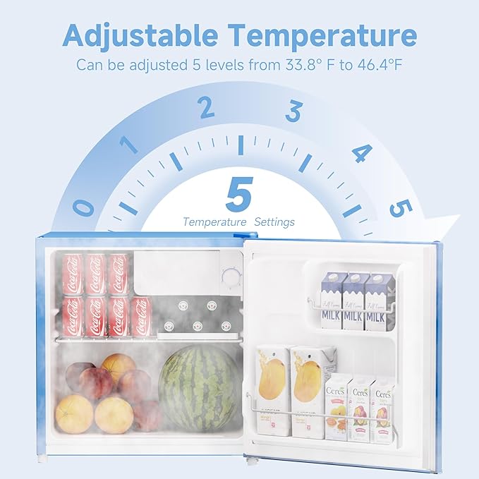 BANGSON 1.7 Cu.Ft Mini Fridge with Freezer, Compact Single Door Refrigerator - Energy Saving, Low Noise - Perfect for Office, Apartment, Dorm, Bedroom,Blue