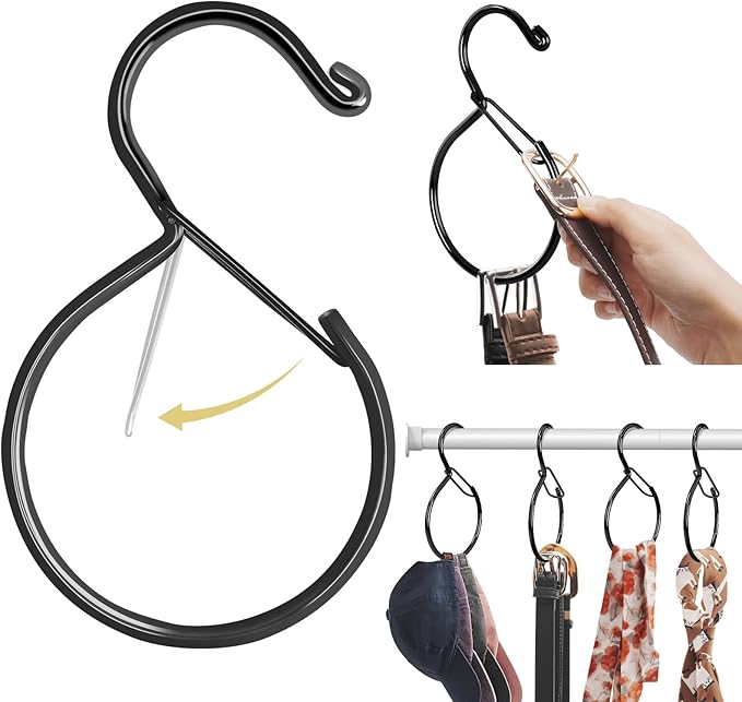 4 Pack Belt Hanger, Belt Hanger for Closet, Rust-Proof Belt Organizer for Closet, Holds Ties, Scarves, hat, Bags & Accessories, Black