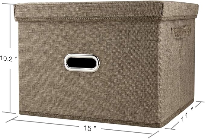 Sturdy Fabric Cube Storage Bin Minimalist Portable Storage Container Space-saving Storage Box with Lids, 15" x 11" x 10.2", Brown