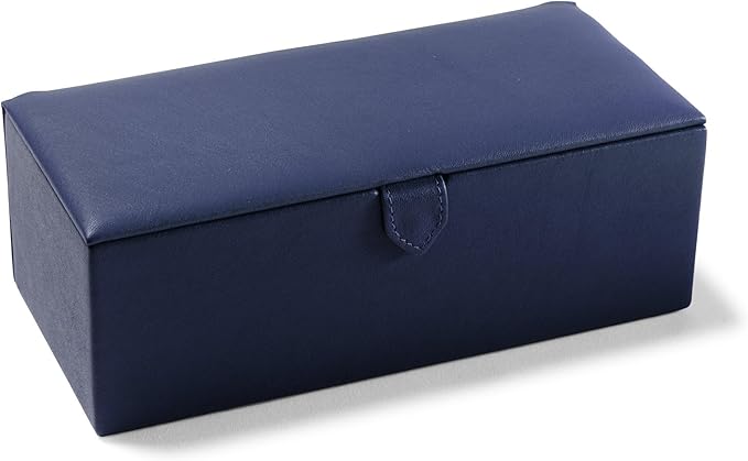 Leatherology Navy Blue Watch & Bracelet Box – Full Grain Leather Jewelry Organizer with 4 Microsuede-Lined Compartments, Removable Cushions & Snap Closure – Storage for Watches and Accessories