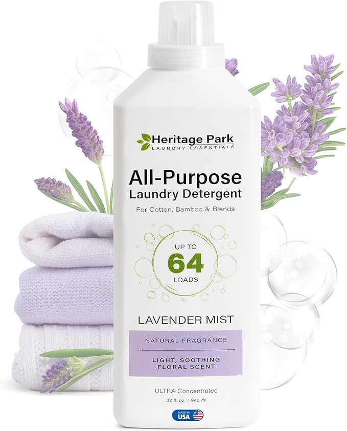 Heritage Park Luxury Laundry Detergent | Dermatologist Tested Plant based Natural & Enzyme Laundry Detergent | Sensitive Skin Friendly - Lavender Mist (32 fl oz)