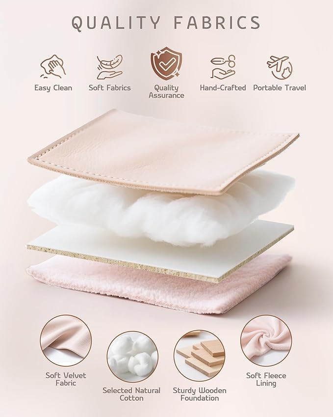 VELORIA PU Leather Travel Jewelry Organizer Case, Snap-Clasp Necklace Holder with Elastic Pouch, Ring & Earring Storage, Compact Jewelry Box for Bracelets and Bangles, Cloud Pink
