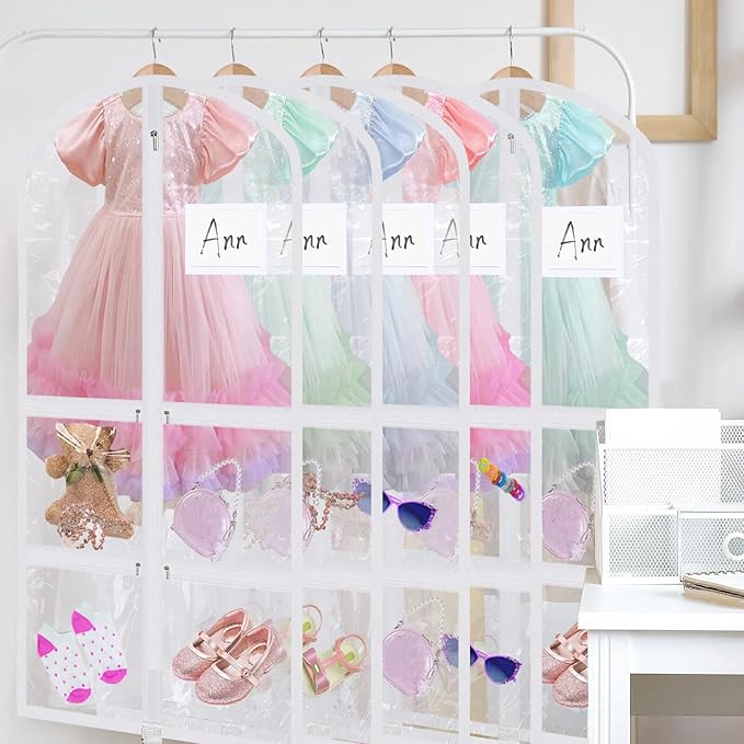 Geelin 14 Pcs Garment Bags for Dance Costumes PVC Clear with Zippers 20 x 40 Inch Garment Bag with Pockets Dance Costume Organizer Carrier for Storage Cover for Adult(Translucent White)