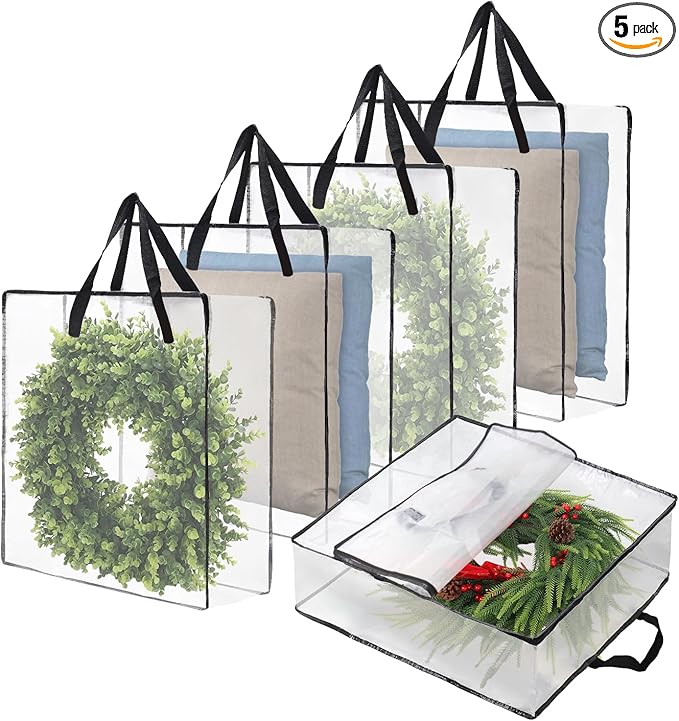 Wreath Storage Bag 5-Pack, 26 Inches 95 L Wreath Storage Container for Home Storage, Storage Bag for Spring Summer Christmas Wreath Decorations or Clothing Blanket Comforters Bed Sheets Pillows