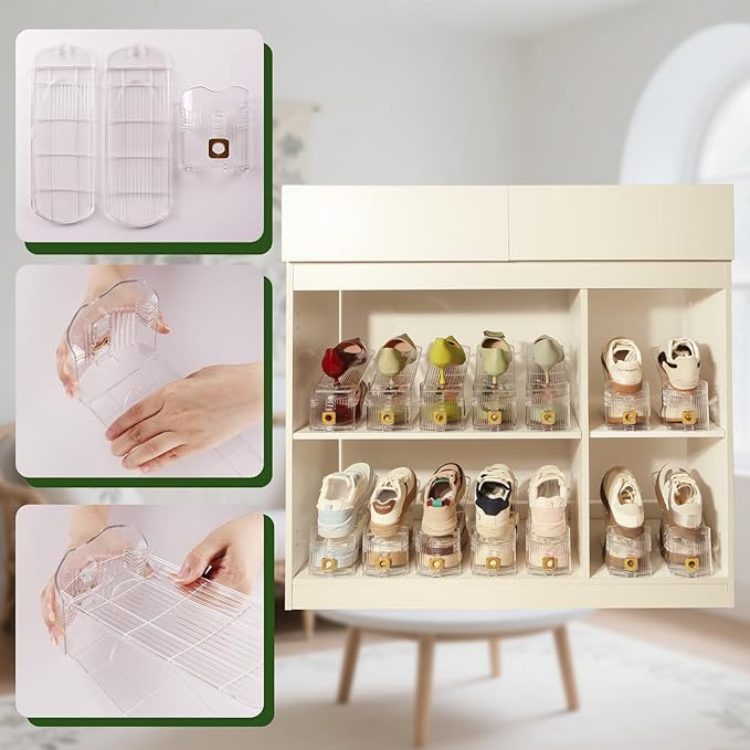 16 Pack Shoe Slots Organizer, Shoe Stackers Organizer for Closet Adjustable Shoe Holder Space Saver 50% Shoes Racks for Closet Organization