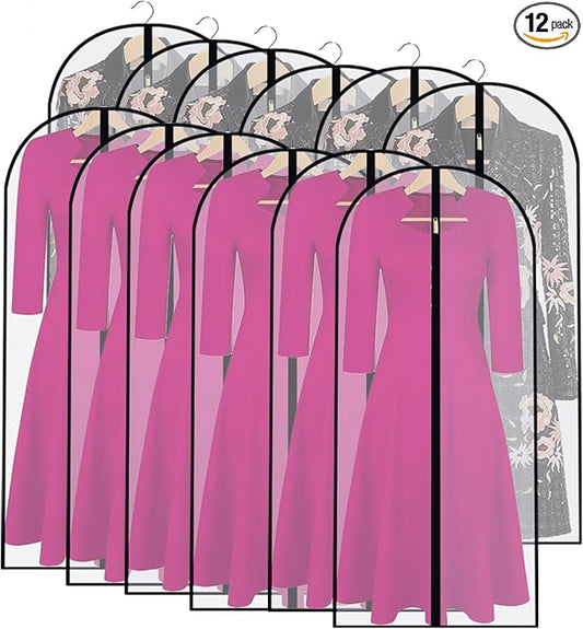 Garment Bag Covers (24''X55'' Set of 12) Lightweight White PEVA Breathable Bags with Study Full Zipper for Coat Protector Travel Laundry Wardrobe Closet