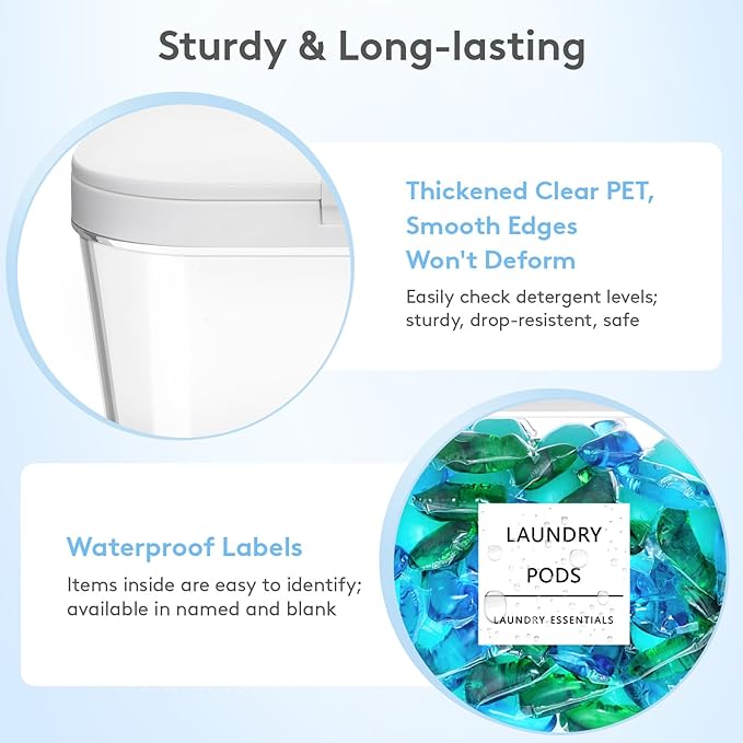 Lifewit Laundry Pods Container with Pop-up Lid, Detergent Dispenser, Dryer Sheet Holder, Laundry Room Organization Storage Jars for Washing Powder, Soap, Scent Booster Beads,0.72+1.2gal, 3 Pcs