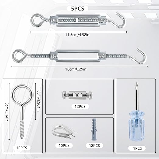Turnbuckles for Cables Wires, 100Ft White PVC Coated Cable Kit, 7 × 7 Strands Core Wire Rope for Clothesline Wire for T Post/Grape Vine/String Light Hanging Kit