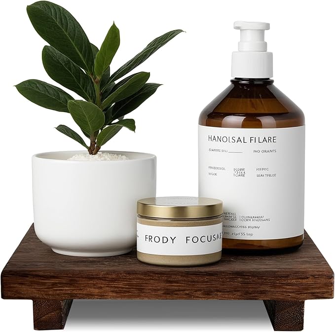 (9x6 Inch,Brown) Wood Riser Soap Tray, Rustic Wood Pedestal Stand Tray Farmhouse Kitchen Counter Decor Bathroom Soap Dish Holder for Sink,Vanity,Plant,Bottles, Candles Display