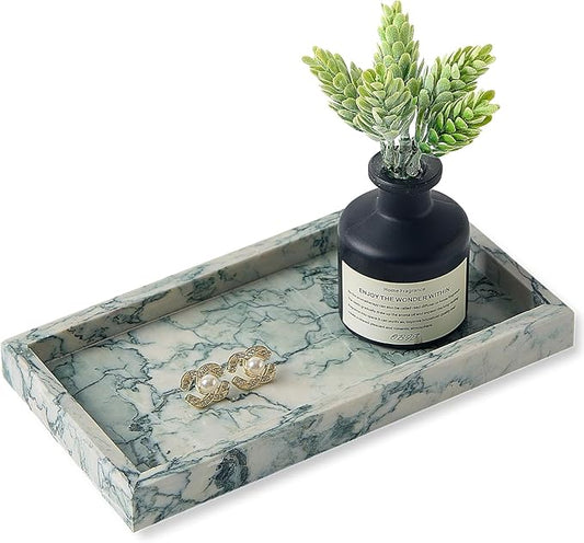 Natural Small Marble Vanity Tray, Luxury Stone Organizer for Bathroom & Kitchen | Holds Soap Dispenser, Jewelry, Perfume | Non-Resin, Non-Ceramic Décor