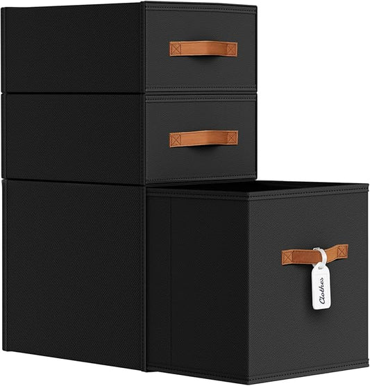DIMJ Closet Organizers and Storage - Fabric Storage Bins with Drawers Stackable Closet Bins with Labels for Clothes, Sweaters, Bedding, Collapsible Storage Cubes for Bedroom, Living Room, Shelf