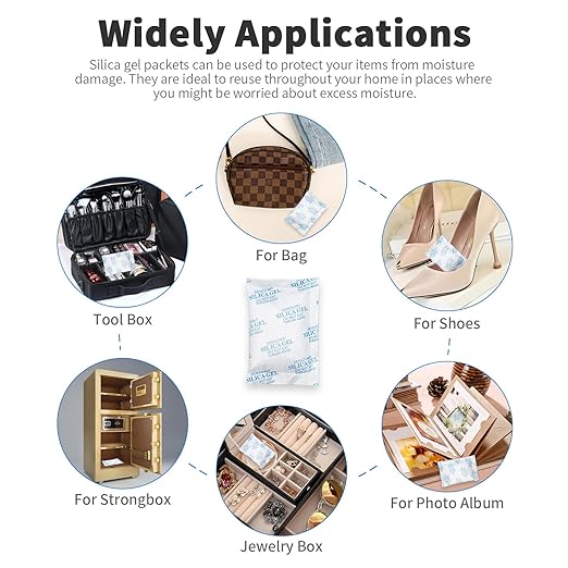 Silica Gel Packs - 150Pcs 20Gram Moisture Absorbers, Premium Transparent Desiccant for Storage