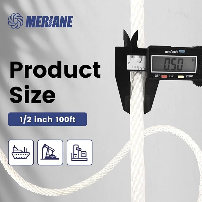 MERIANE 1/2 Inch Nylon Rope 100 Ft – Multipurpose Solid Braided Rope – Ideal Use for Camping, Clothesline, Marine, Flag Line – Abrasion & UV Resistant – Shock Absorption Rope for Indoor Outdoor