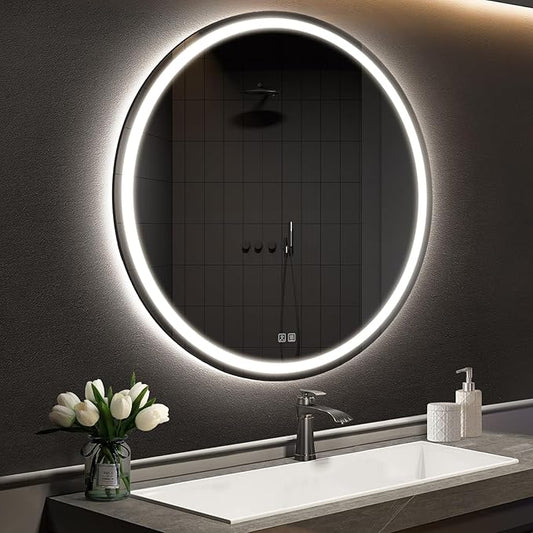 APRILSOUL 40 Inch Round LED Bathroom Mirror with Lights, Makeup Mirror with Front and Backlit, Anti-Fog, 3 Colors and Dimmable Light