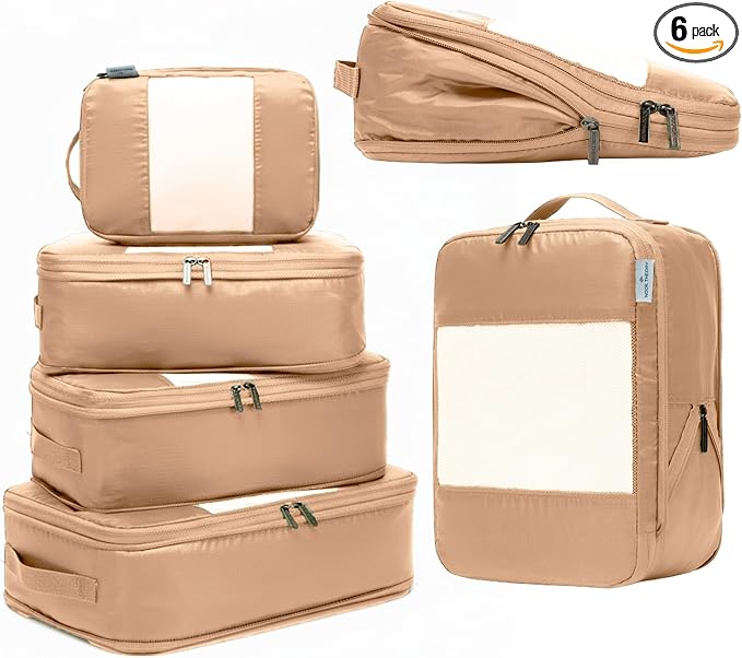 6-Pack Large Compression Packing Cubes for Travel - Lightweight Compression Packing Cube Set, Water-Resistant Luggage Organizer Bags & Suitcase Organizers, Travel Cubes for Carry-On, Checked Luggage