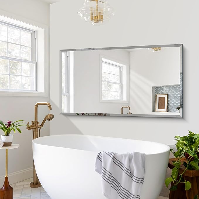 CILIBER Large Beveled Mirror, 30x55 Frameless Beveled Bathroom Mirrors for Over Sink, Upgraded Shatterproof Beveled Frameless Vanity Mirror for Bathroom,Bedroom,Living Room and Entryway