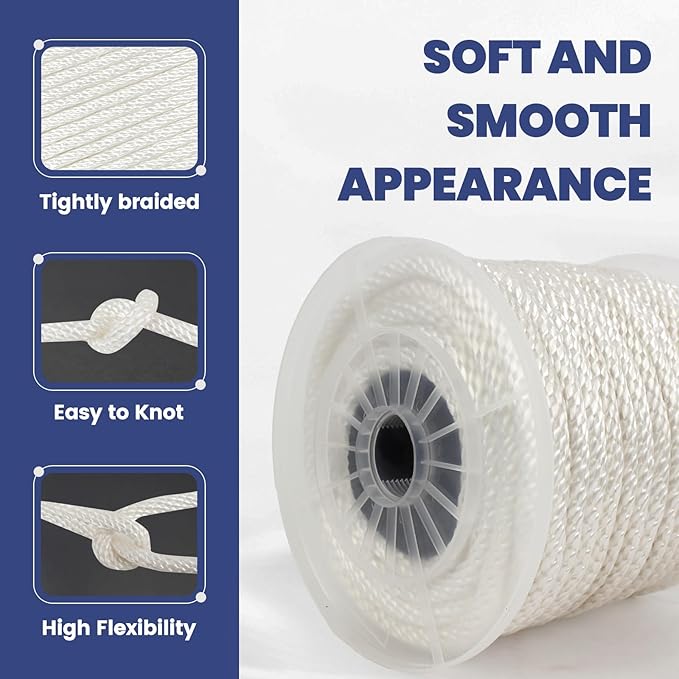 MERIANE 1/2 Inch Nylon Rope 100 Ft – Multipurpose Solid Braided Rope – Ideal Use for Camping, Clothesline, Marine, Flag Line – Abrasion & UV Resistant – Shock Absorption Rope for Indoor Outdoor