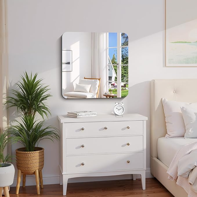 CILIBER Frameless Wall Mirror, 24" x 24" Square Bathroom Mirror Rounded Corner, HD Shatterproof Vanity Mirror with Polished Edge for Over Sink, Bedroom, Entryway, Vertical or Horizontal
