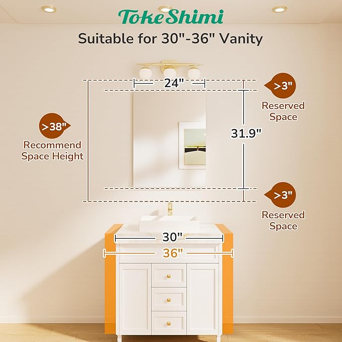TokeShimi 24x32 Frameless Bathroom Vanity Mirrors for Over Sink, Modern Rectangle Bathroom Mirrors for Wall with Polished Edge Shatterproof Decorative Mirror for Bedroom, Living Room, Entryway