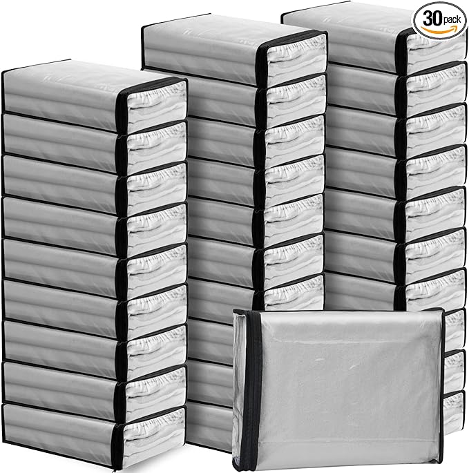 Riakrum 30 Pack Clear Zippered Storage Bags, 15x11x4 inches, Vinyl Plastic Sweater Sheet Organizers Storage Bags, PVC, for Clothes, Sheet, Blankets, Fabrics Organizers (Black)