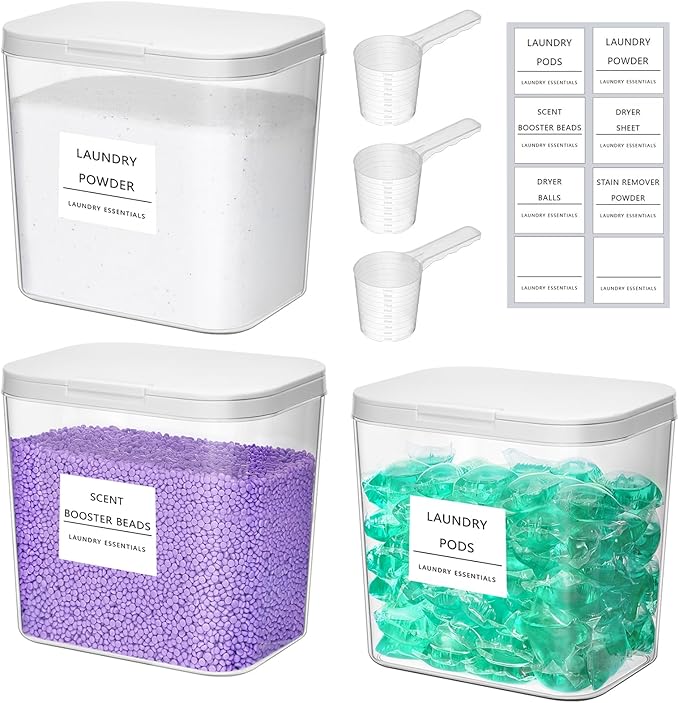 Lifewit Laundry Pods Container with Pop-up Lid, Detergent Dispenser, Dryer Sheet Holder, Laundry Room Organization Storage Jars for Washing Powder, Soap, Scent Booster Beads,0.72gal, 3 Pcs